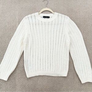Mango Cream Open Knit Lightweight Spring Crewneck Sweater